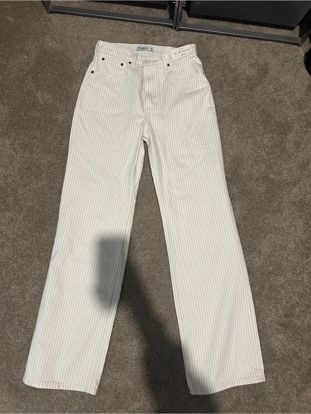 Abercrombie & Fitch White Pinstripe Straight-Leg Jeans